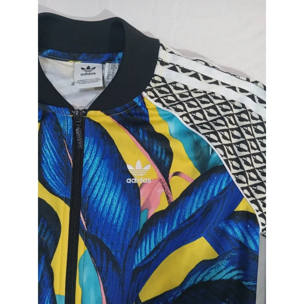 Adidas X Farm Rio Limited Edition Track Jacket Size XS Tropical Blue Yellow Leaf